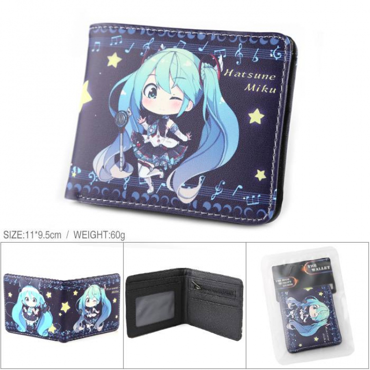 Hatsune Miku Full color PU silk screen two fold short card holder wallet