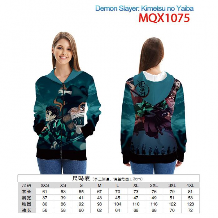 Demon Slayer Kimets Full color zipper hooded Patch pocket Coat Hoodie 9 sizes from XXS to 4XL MQX1075