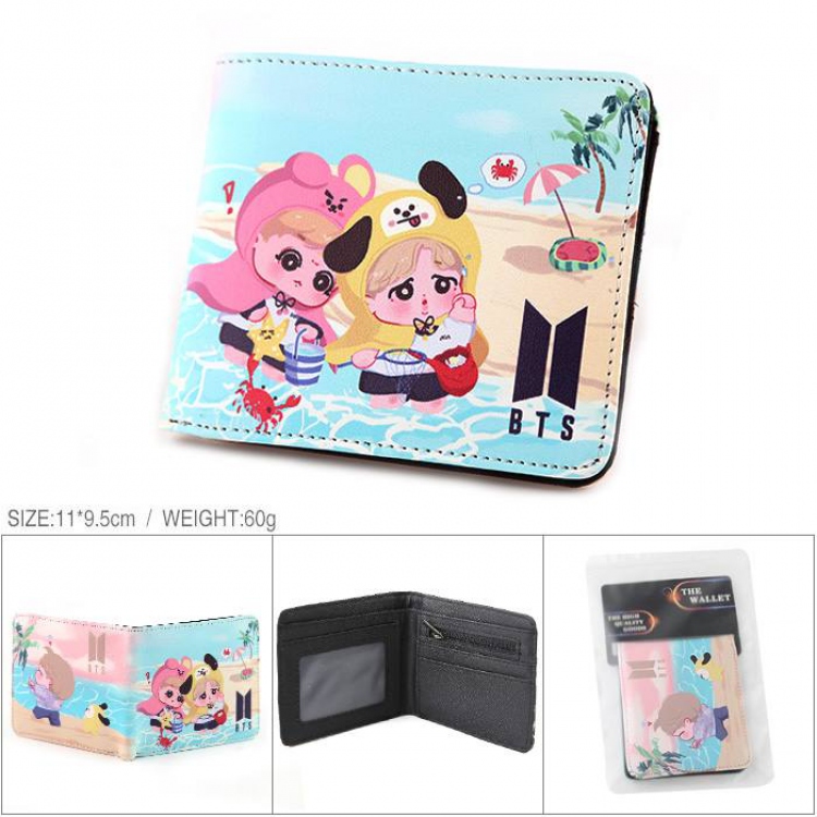 BTS-1 Full color PU silk screen two fold short card holder wallet