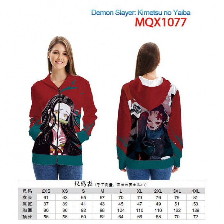 Demon Slayer Kimets Full color zipper hooded Patch pocket Coat Hoodie 9 sizes from XXS to 4XL MQX1077