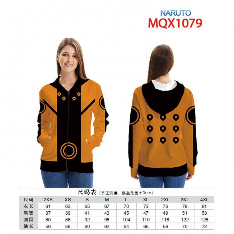 Naruto Full color zipper hooded Patch pocket Coat Hoodie 9 sizes from XXS to 4XL MQX1097