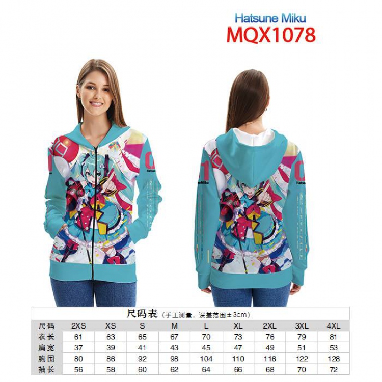 Hatsune Miku Full color zipper hooded Patch pocket Coat Hoodie 9 sizes from XXS to 4XL MQX1078
