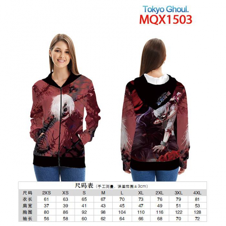 Tokyo Ghoul Full color zipper hooded Patch pocket Coat Hoodie 9 sizes from XXS to 4XL MQX1503