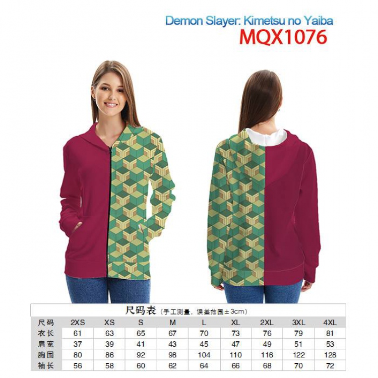Demon Slayer Kimets Full color zipper hooded Patch pocket Coat Hoodie 9 sizes from XXS to 4XL MQX1076