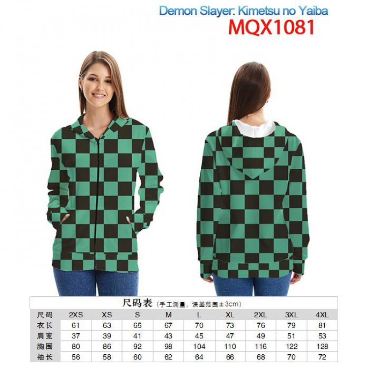 Demon Slayer Kimets Full color zipper hooded Patch pocket Coat Hoodie 9 sizes from XXS to 4XL MQX1081