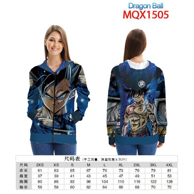 Dragon Ball Full color zipper hooded Patch pocket Coat Hoodie 9 sizes from XXS to 4XL MQX 1505