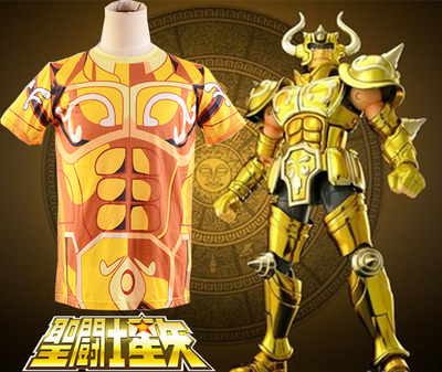 Saint Seiya Gold Saint Aldebaran Taurus Golden Cloth Summer T-shirt Anime Cosplay Costume  Chest 95-105 shoulder 43-48 cm length 71 cm