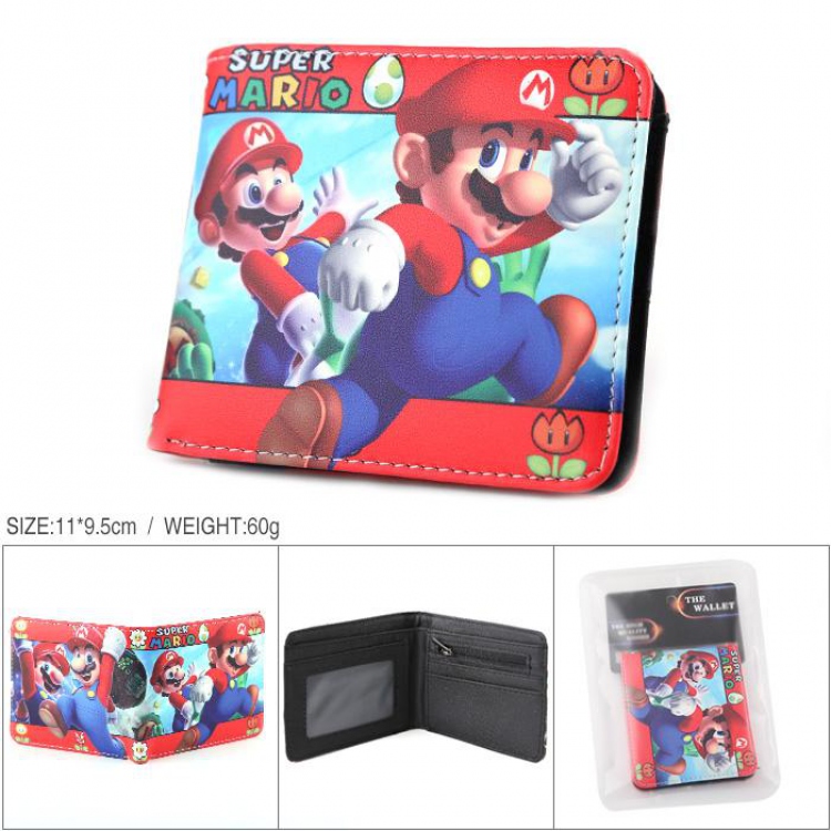 Mario Full color PU silk screen two fold short card holder wallet