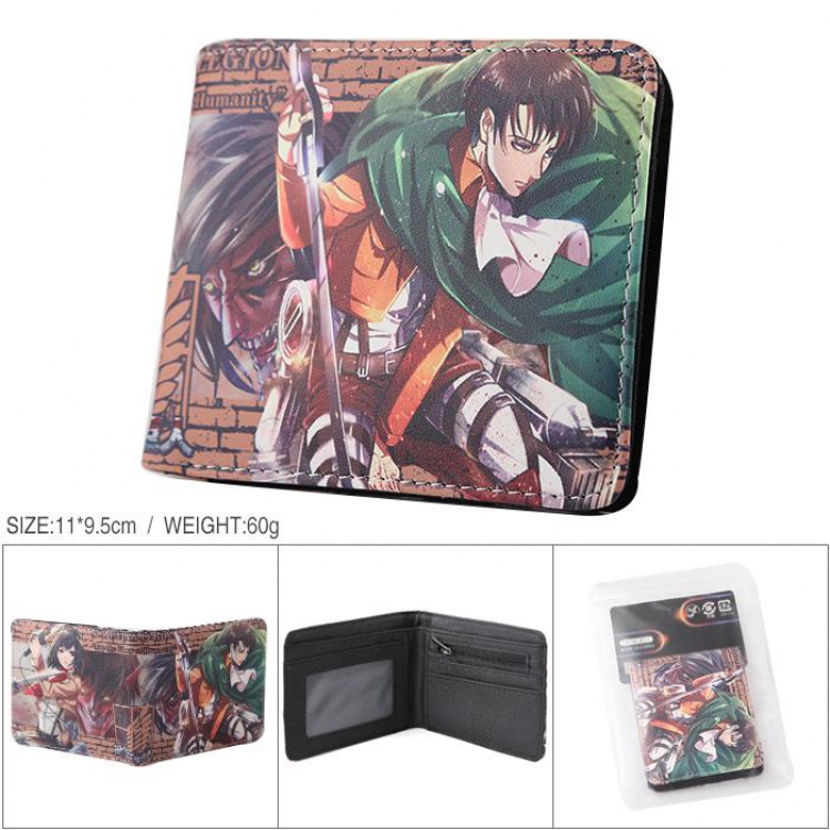 Attack on Titan Full color PU silk screen two fold short card holder wallet