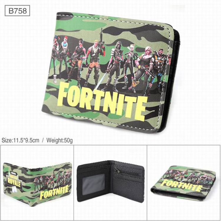 Fortnite Full color PU twill two fold short wallet B758