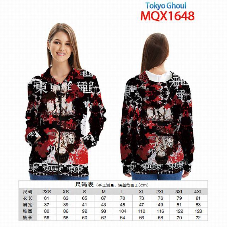 Tokyo Ghoul Full color zipper hooded Patch pocket Coat Hoodie 9 sizes from XXS to 4XL MQX 1648