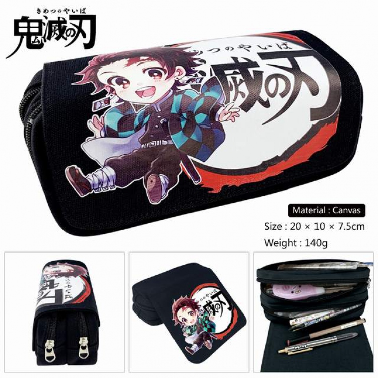 Demon Slayer Kimets Anime double layer multifunctional canvas pencil bag stationery box wallet 20X10X7.5CM 140G Style D