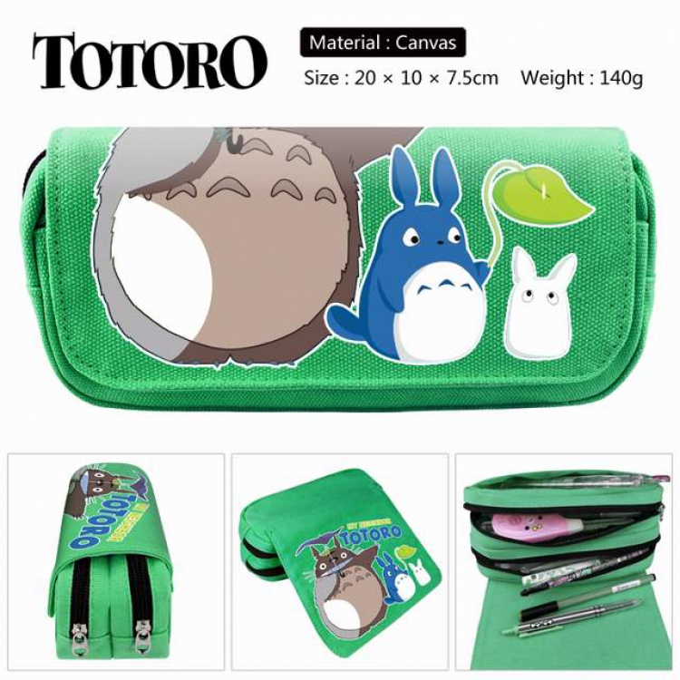 Totoro green Anime double layer multifunctional canvas pencil bag stationery box wallet 20X10X7.5CM 140G