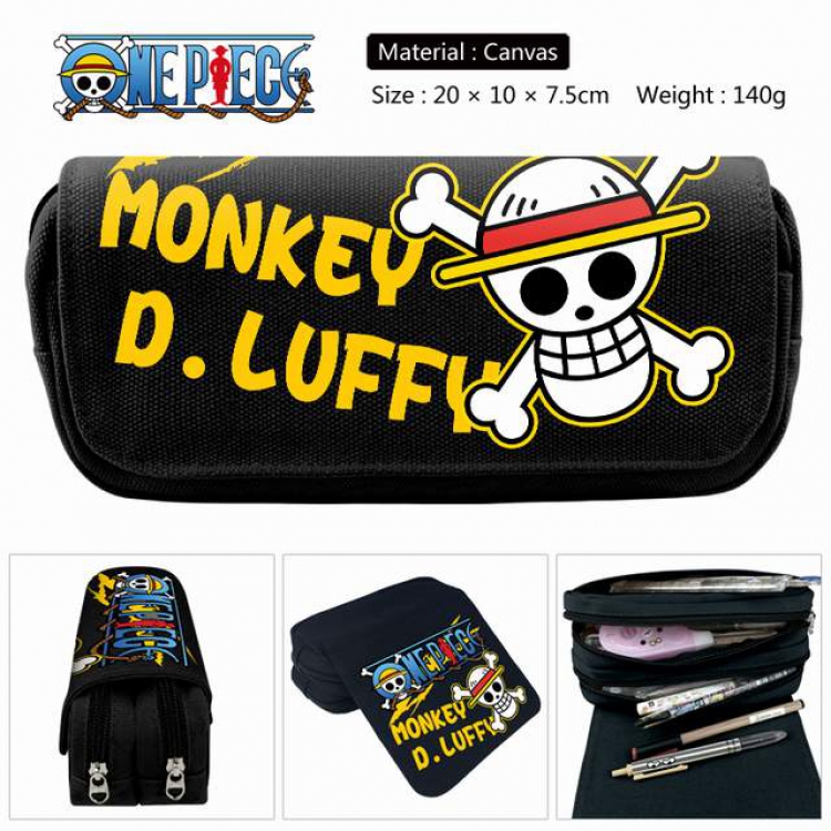 One Piece Burukku Anime double layer multifunctional canvas pencil bag stationery box wallet 20X10X7.5CM 140G Style B