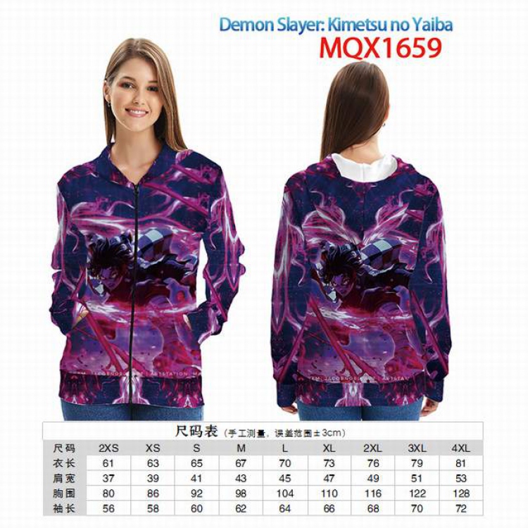 Demon Slayer Kimets Full color zipper hooded Patch pocket Coat Hoodie 9 sizes from XXS to 4XL MQX 1659