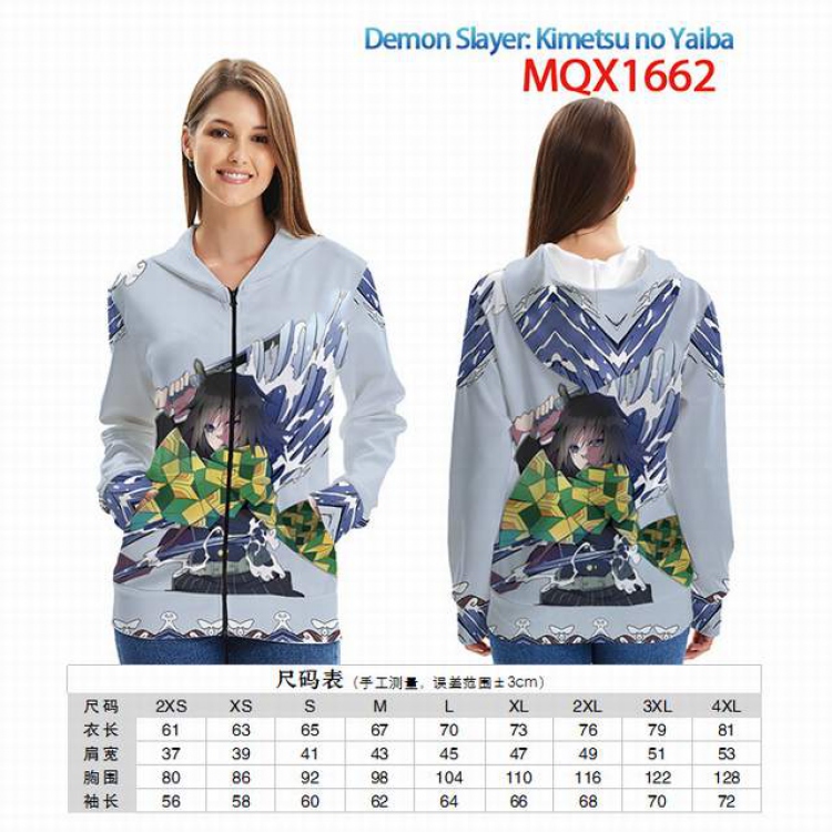 Demon Slayer Kimets Full color zipper hooded Patch pocket Coat Hoodie 9 sizes from XXS to 4XL MQX 1662
