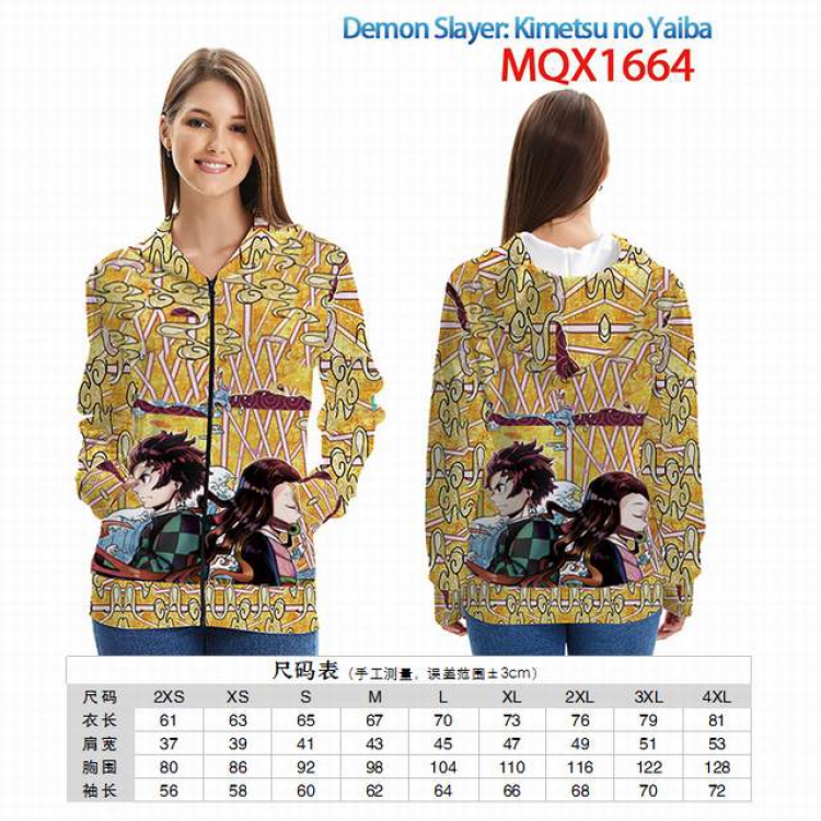 Demon Slayer Kimets Full color zipper hooded Patch pocket Coat Hoodie 9 sizes from XXS to 4XL MQX 1664