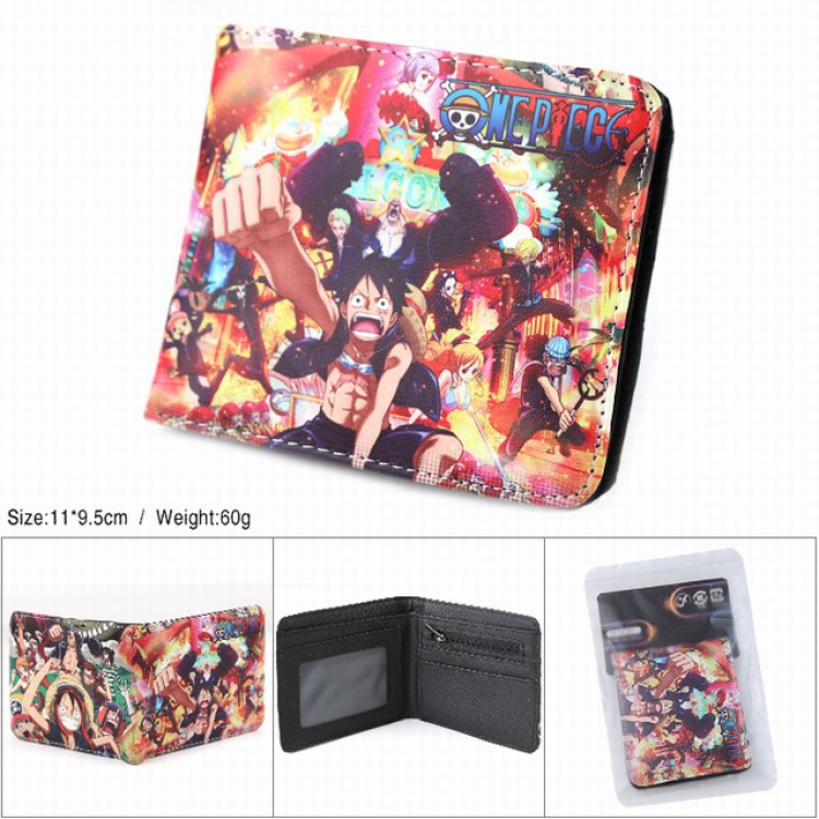 One Piece Monkey D. Luffy Full color silk screen two fold short card bag wallet purse