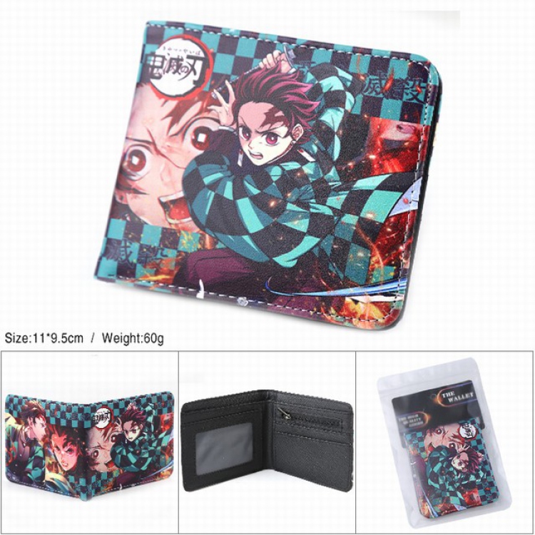 Demon Slayer Kimets Kamado Tanjirou Full color silk screen two fold short card bag wallet purse