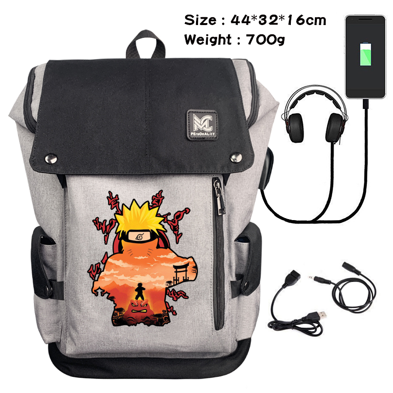 naruto Data cable animation game backpack school bag