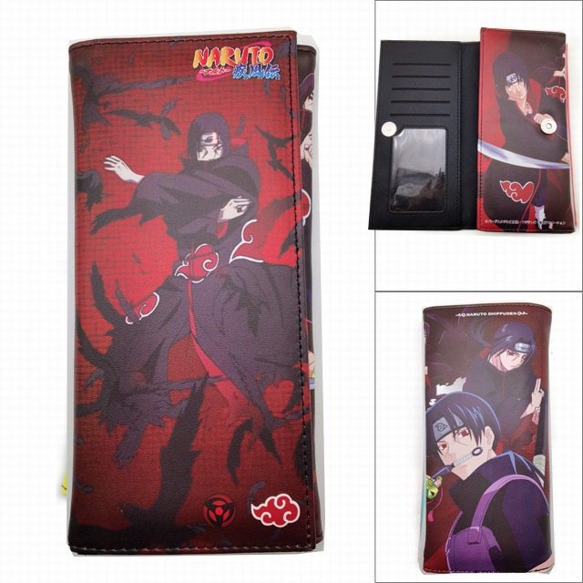 Naruto Uchiha Itachi Long Three Fold Colorful Printing Anime PU Leather Fold Short Wallet