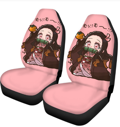 Anime Demon Slayer 3D Printed 2pcs Car Seat Covers Vehicle Decor Accessories Anime Universal Cars SUV Protector Seat Cover Pink