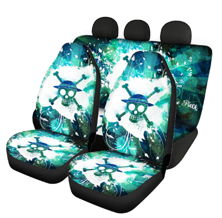 Anime One Piece Luffy Printed 4pcs Car Seat Cover Interior Decor Fit Most Vehicle Cars SUV/Truck Protector Seat Cushion Full Set