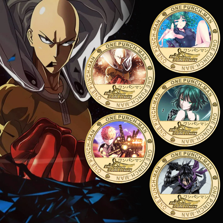 one punch man anime Commemorative Coin Collect Badge Lucky Coin Decision Coin a set of 5