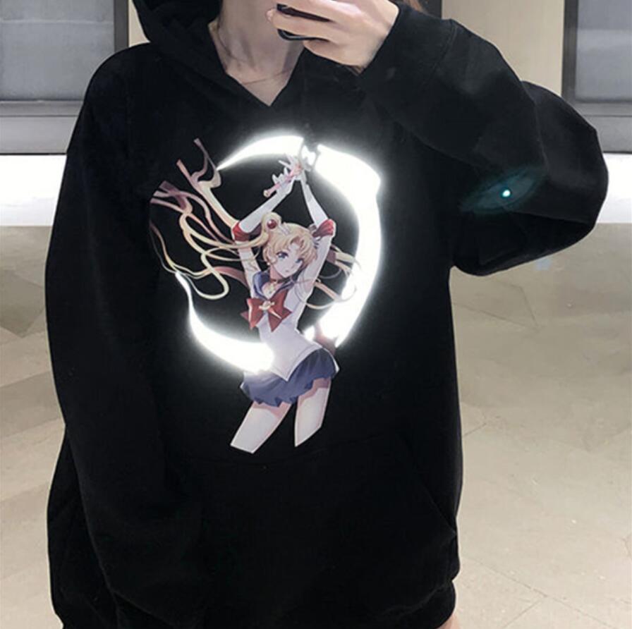 Sailor Moon anime women's reflective  winter oversized hoodie