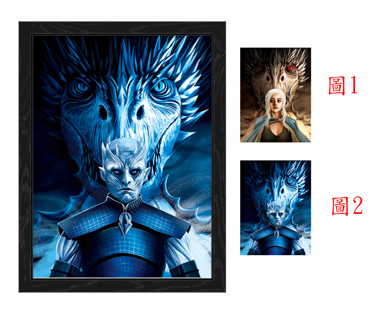Game of thrones anime 3d poster painting with frame 29.5*39.5cm