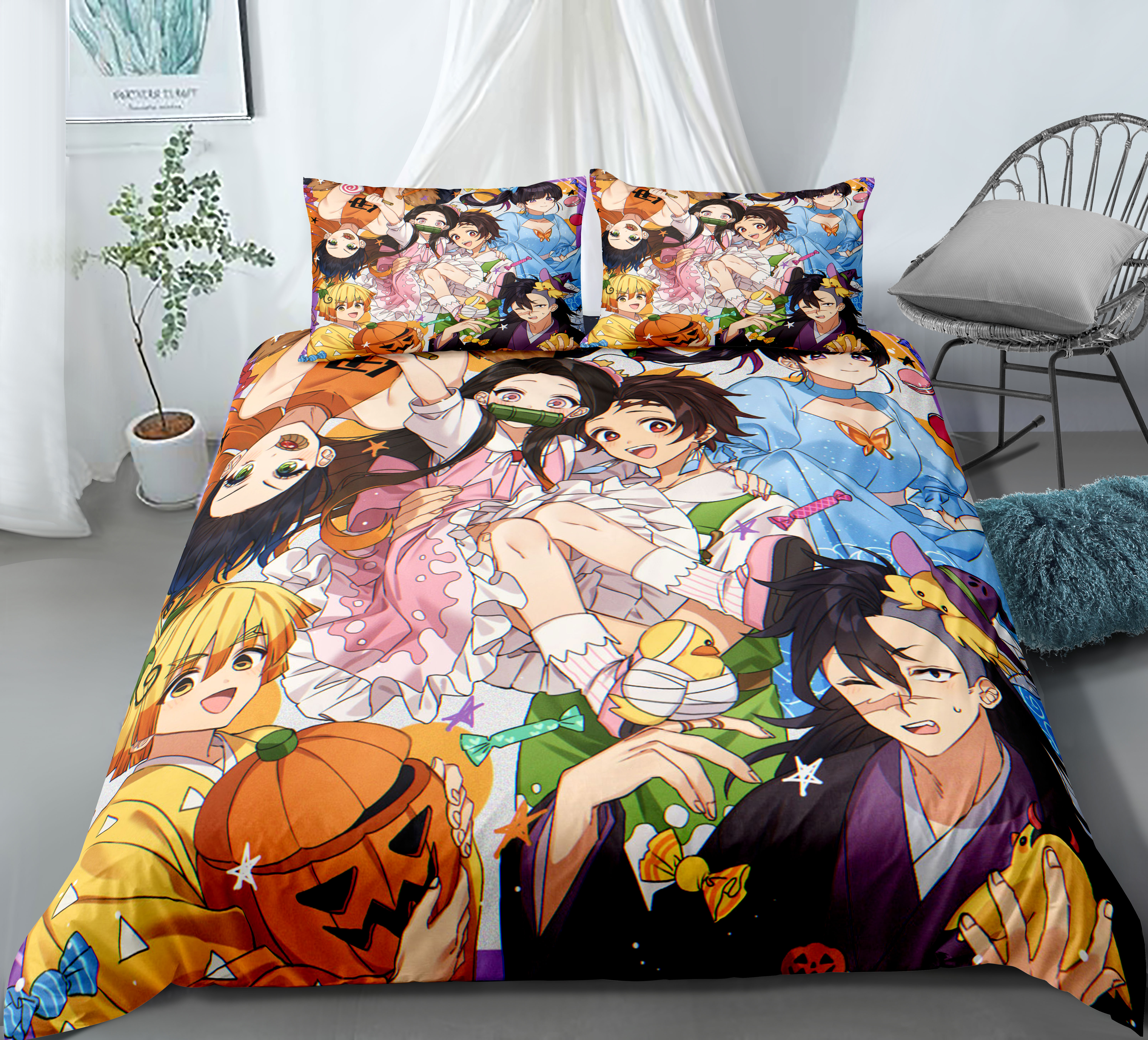 demon slayer kimets anime bed sheet set 200*220cm