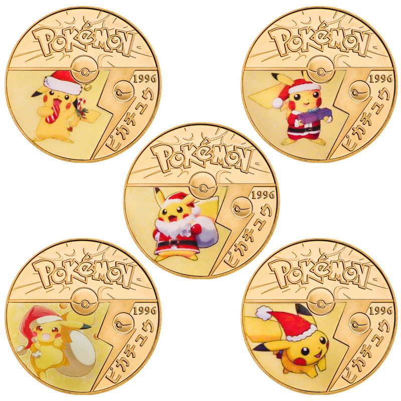 Pokemon anime Commemorative Coin Collect Badge Lucky Coin Decision Coin a set of 5