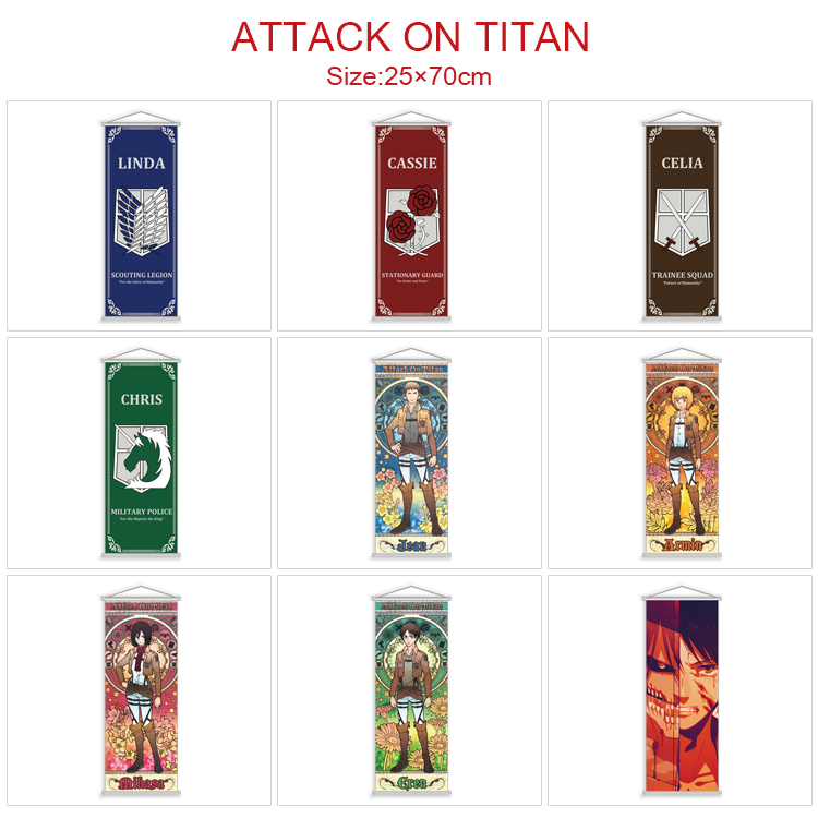 Attack On Titan anime wallscroll 25*70cm price for 5 pcs