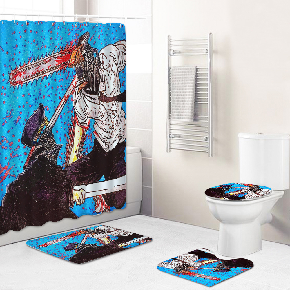 chainsaw man anime shower curtain price for a set of 4 pcs