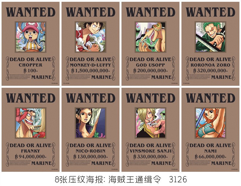 One piece anime poster price for a set of 8 pcs