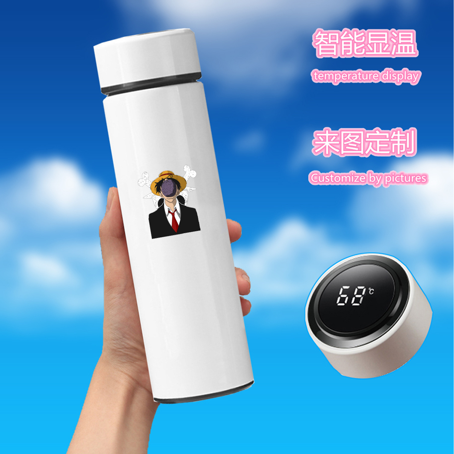 One piece anime Intelligent temperature measuring water cup 500ml