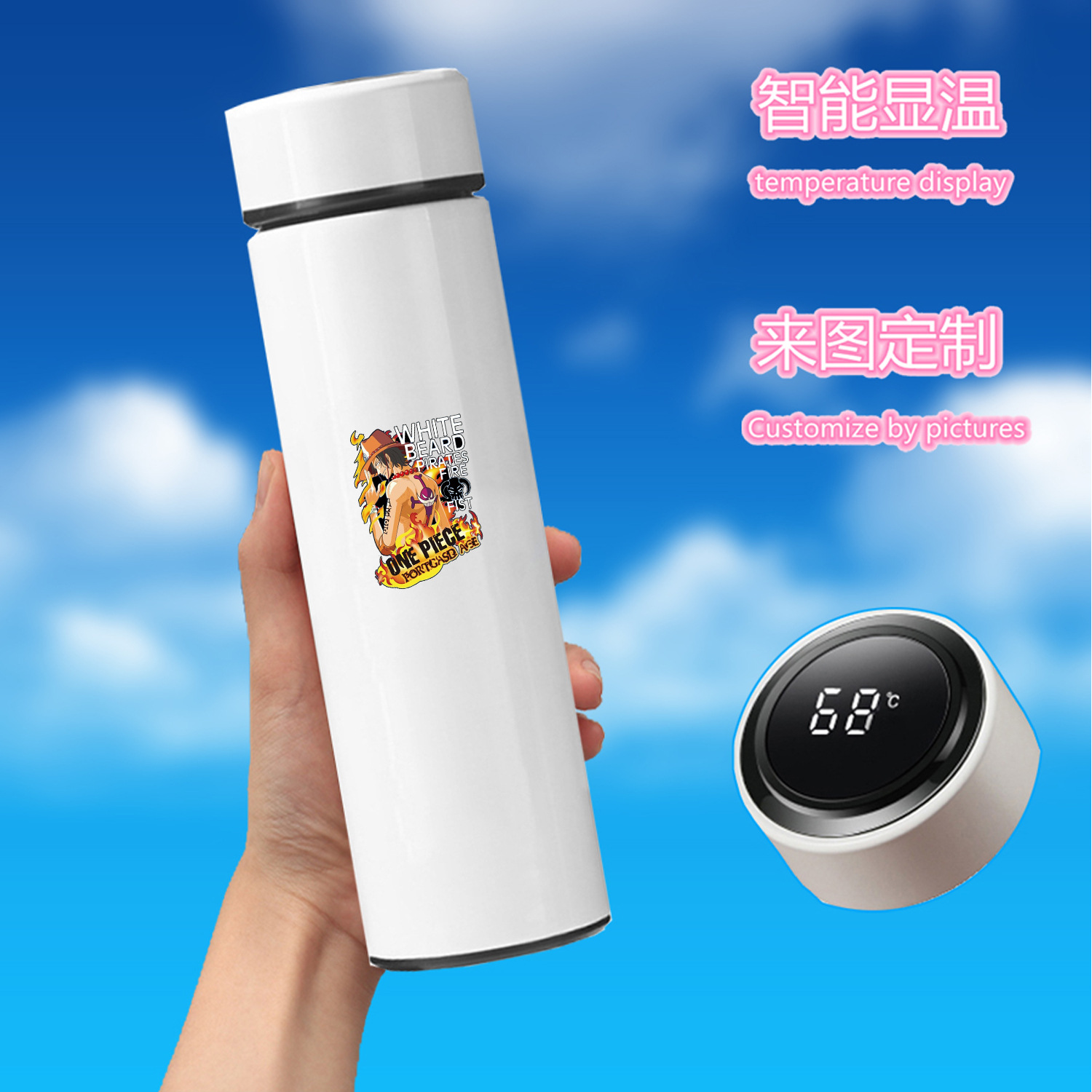 One piece anime Intelligent temperature measuring water cup 500ml