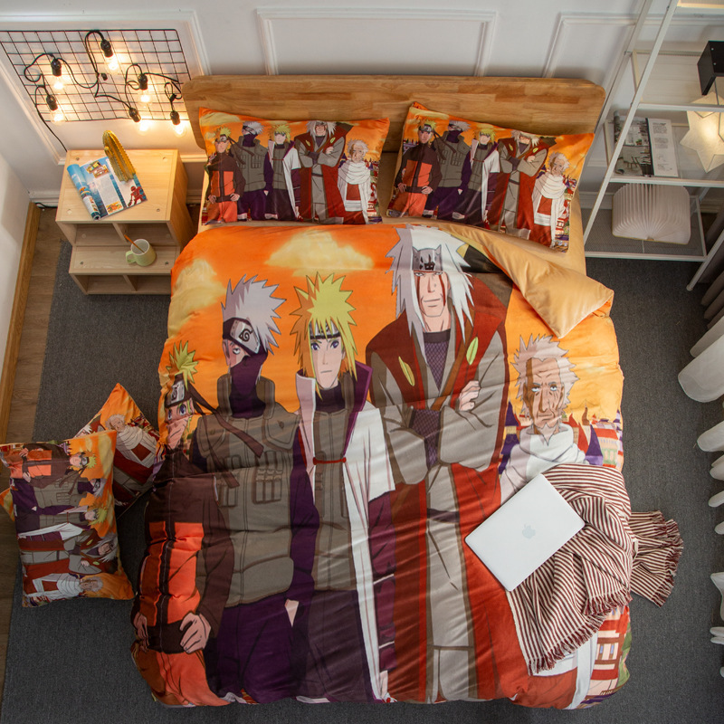 Naruto anime bedsheet four piece set for autumn and winter 1.5m
