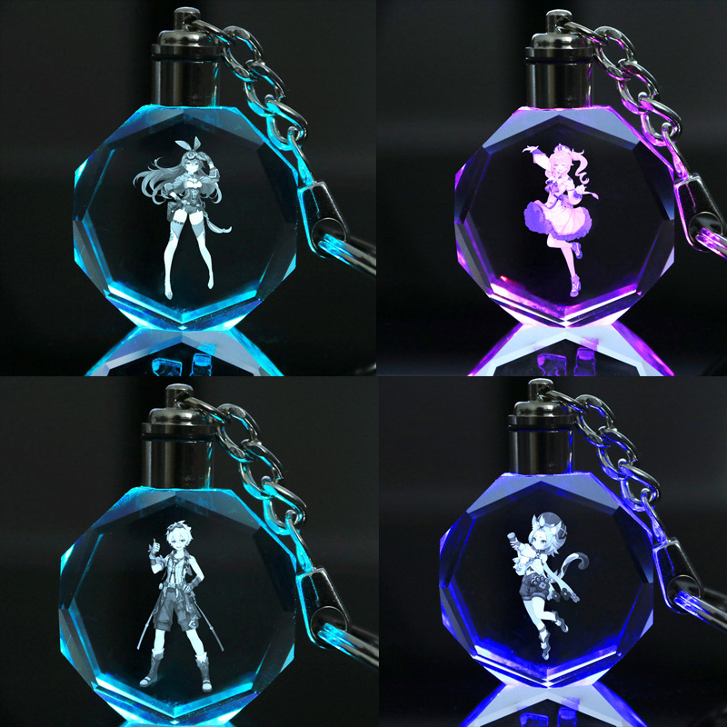 Genshin Impact anime colorful crystal keychain