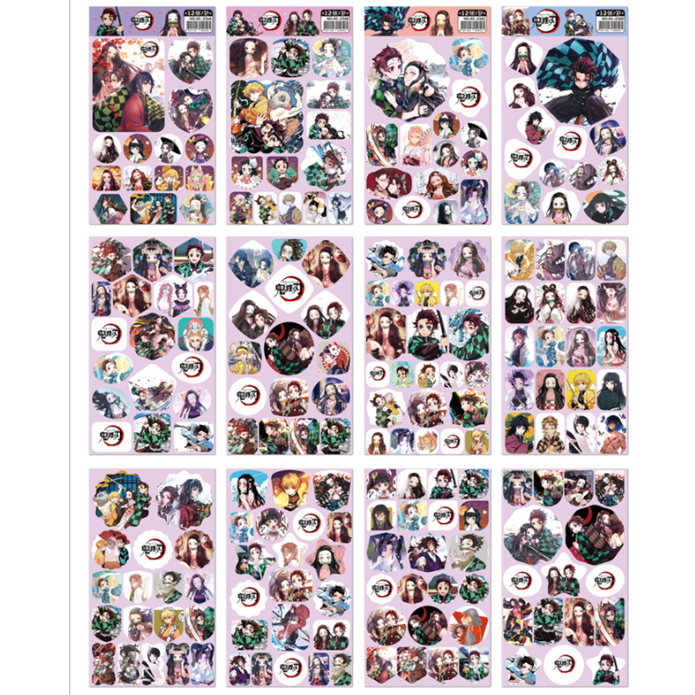 demon slayer kimets anime beautifully stickers pack of 12, 21*12cm