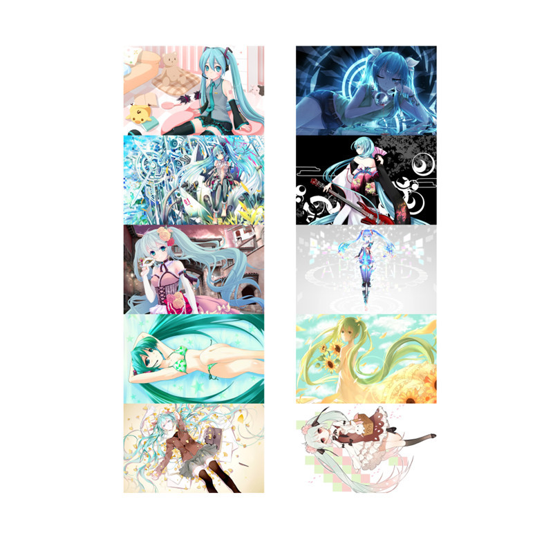 Hatsune Miku anime crystal card stickers 8.7*5.5cm 10 pcs a set