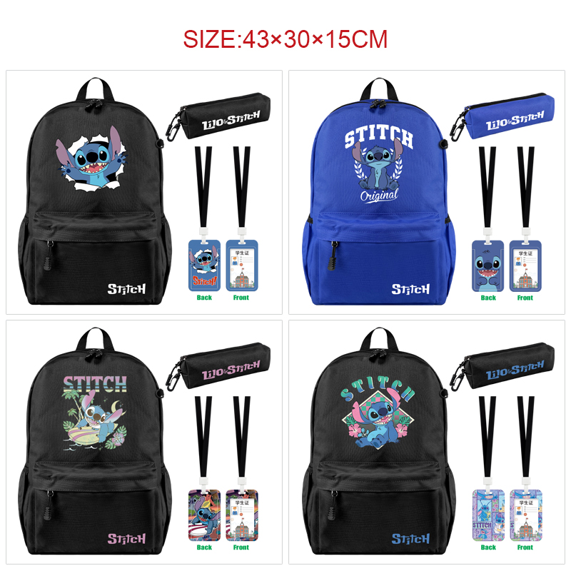 stitch anime backpack+pencil bag+ID set