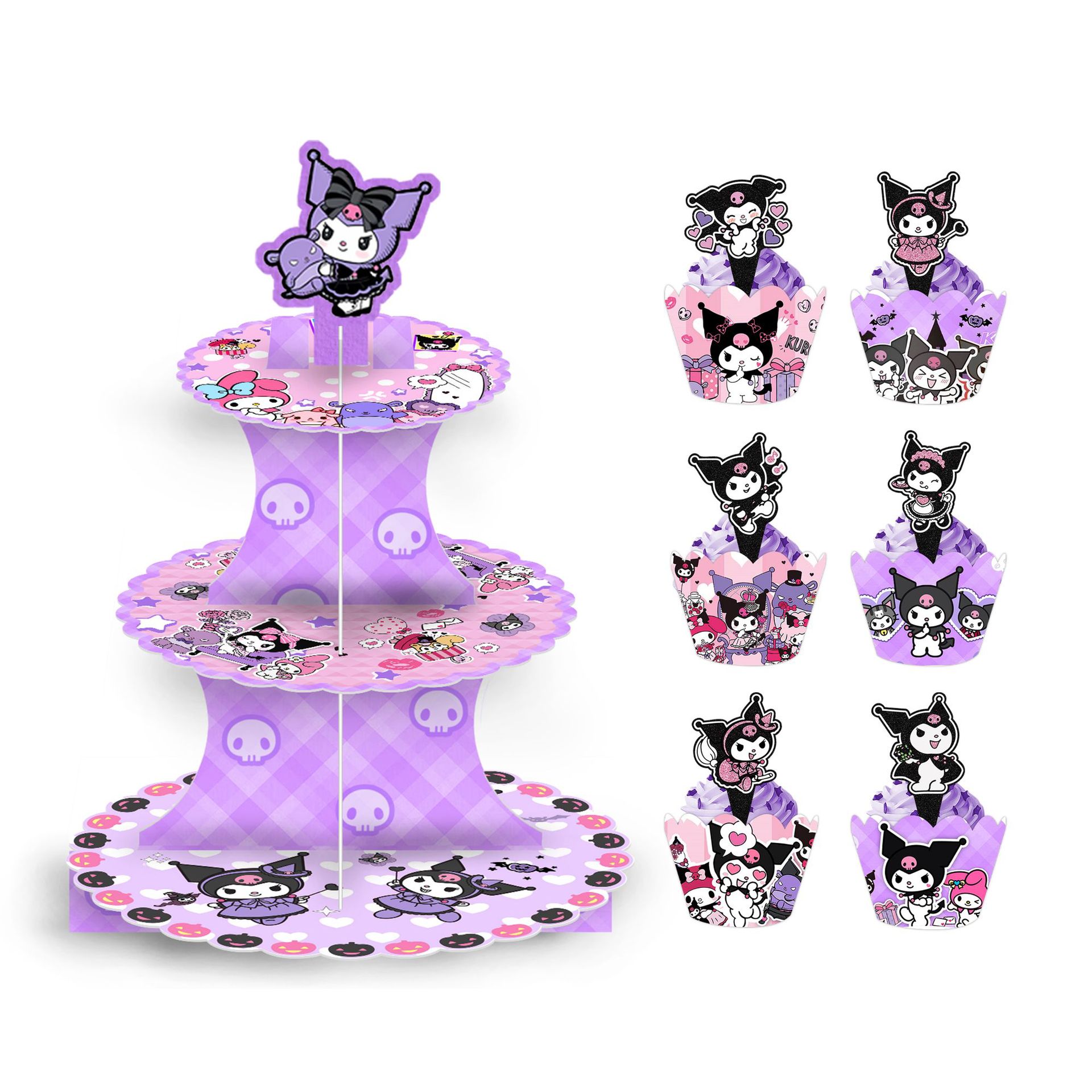 Kuromi anime cupcake stand+ tapcoke wroppers+small plug10 pcs