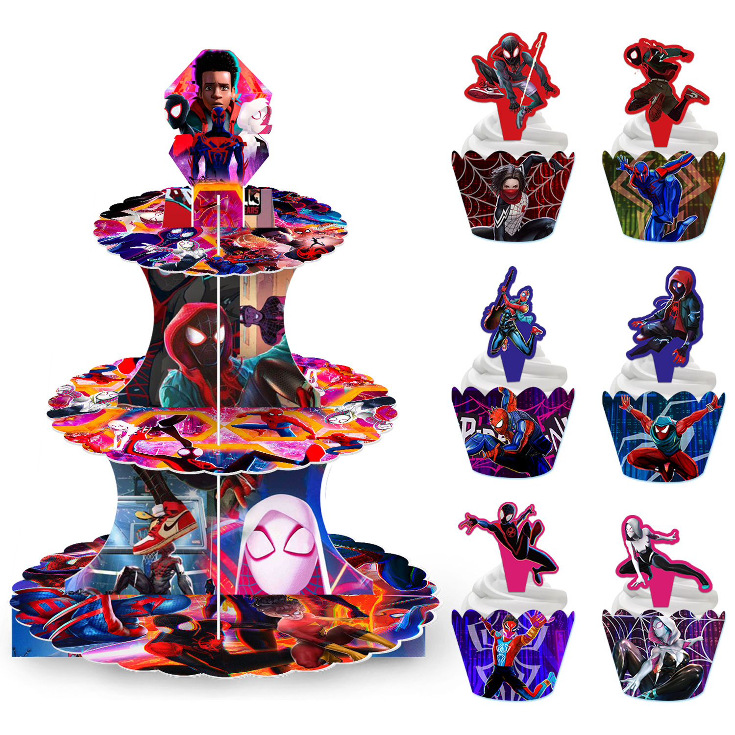 spider man anime cupcake stand+ tapcoke wroppers+small plug 10 pcs