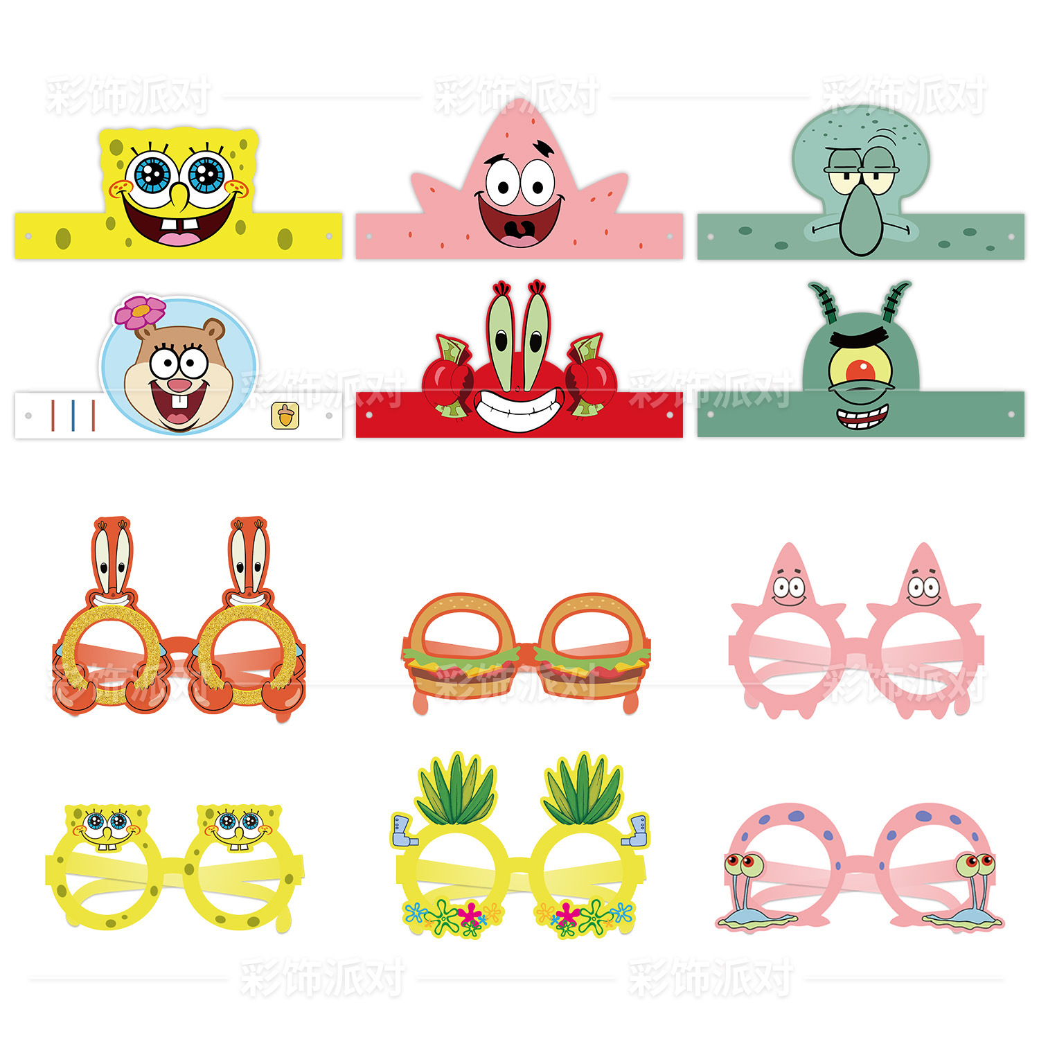 SpongeBob anime paper glasses+Paper cap 60pcs(10 of each)