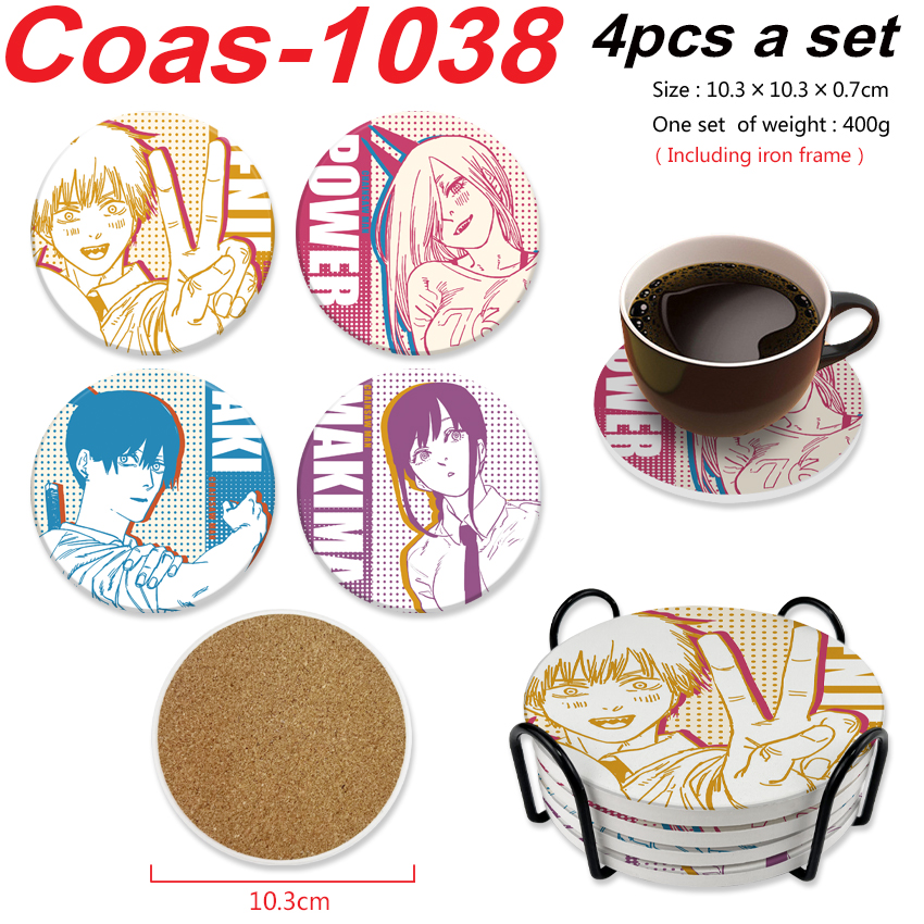 chainsaw man anime coaster 4pcs a set