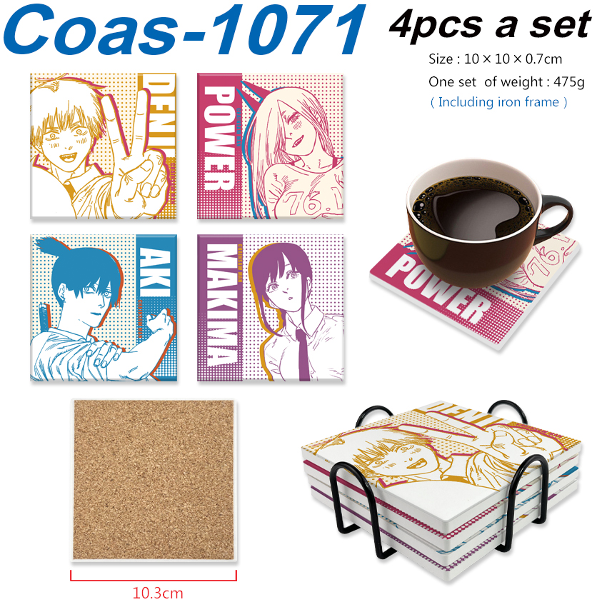 chainsaw man anime coaster 4pcs a set