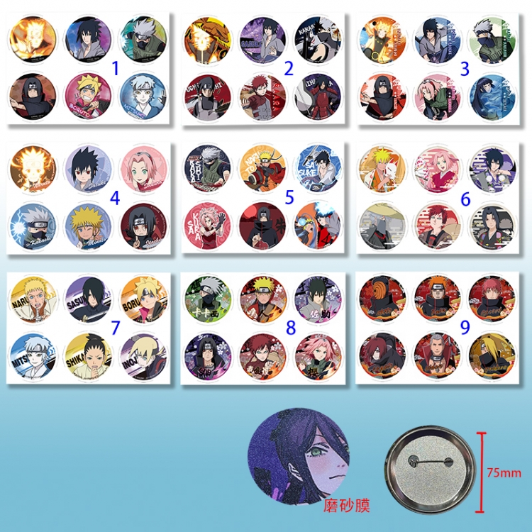 Naruto anime pin 6pcs a set 75mm