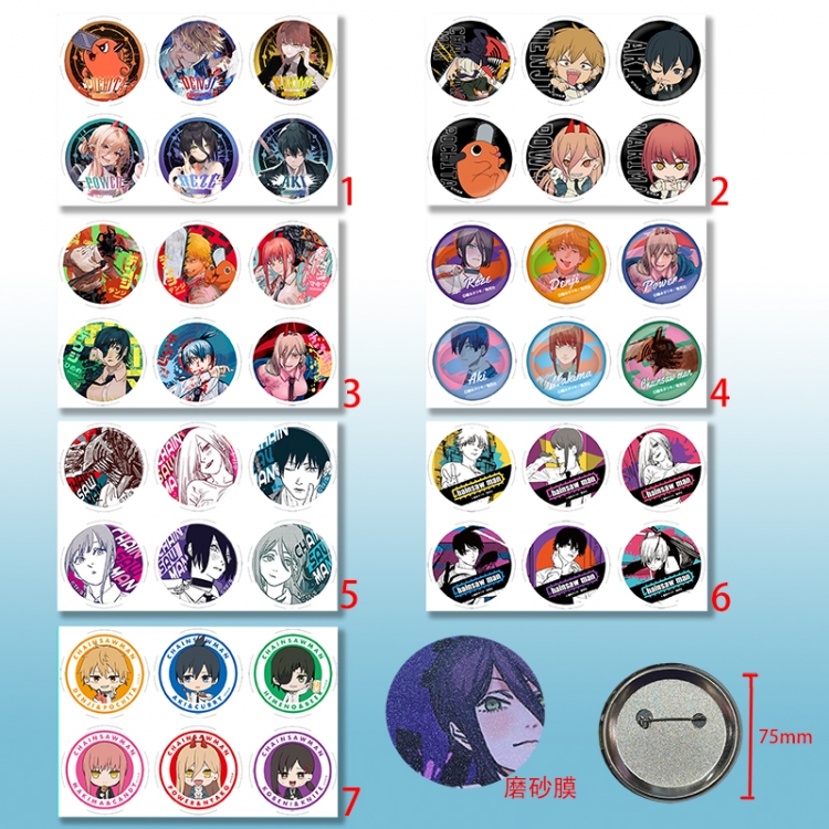 chainsaw man anime pin 6pcs a set 75mm