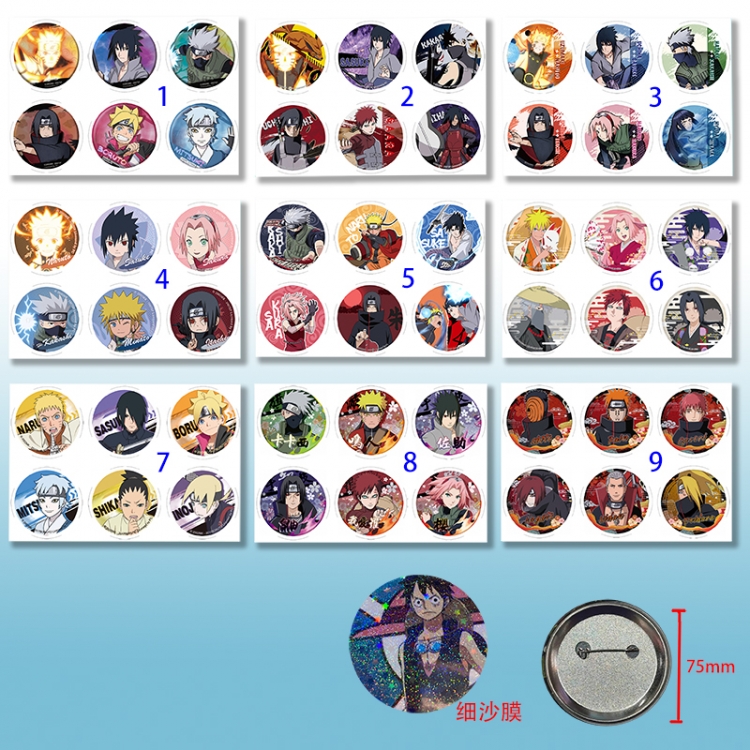 Naruto anime pin 6pcs a set 75mm